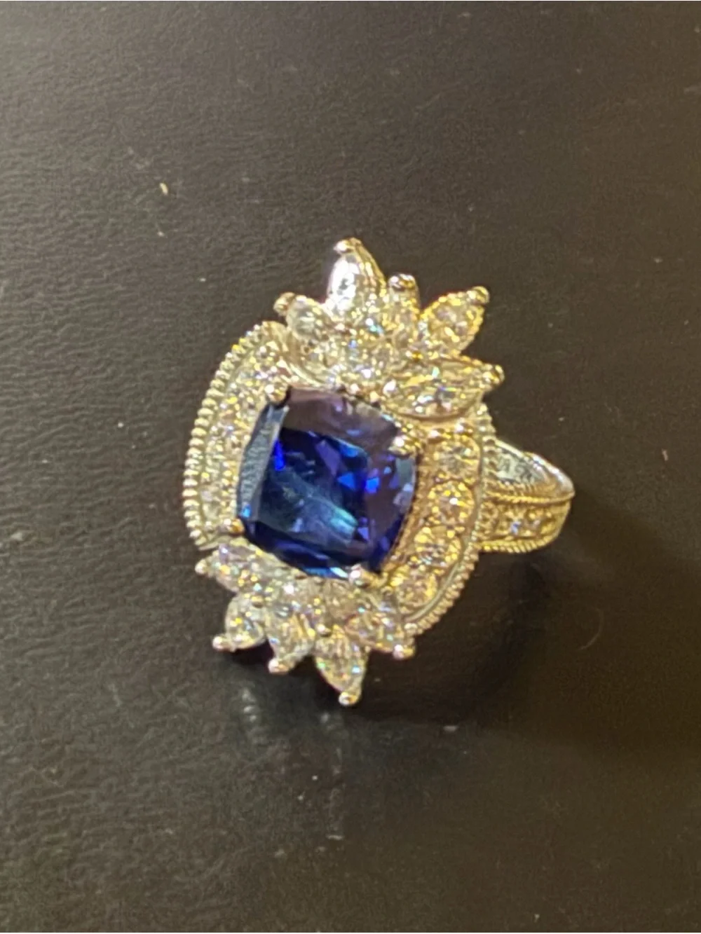 Judith Ripka Lab Blue Sapphire & CZ Rhodium Over Sterling Silver Ring, Size 6